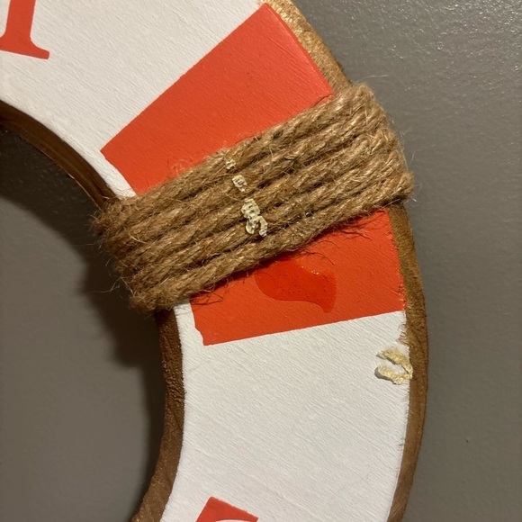 DECOR BEACH HOUSE WHITE WOOD ORANGE NAUTICAL BUOY SIZE 12” - Picture 3 of 4